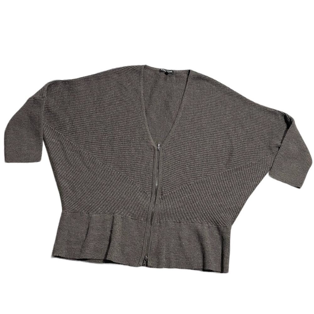 Eileen Fisher Wool Sweater Zip Cardigan Womens Large Dolman Sleeve Taupe *Flaw